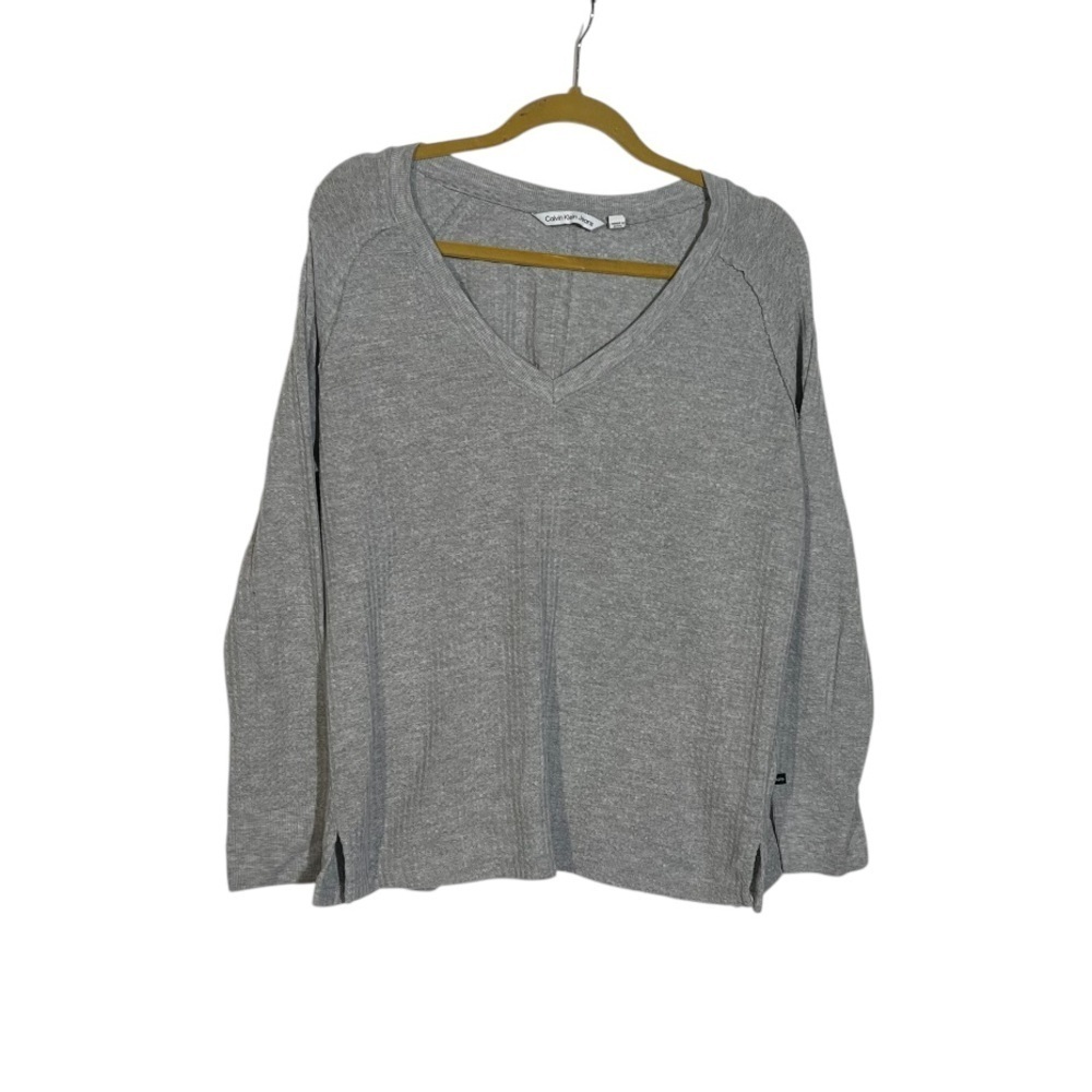 Calvin Klein V-Neck Sweater Grey Size XL Textured Comfy Lounge